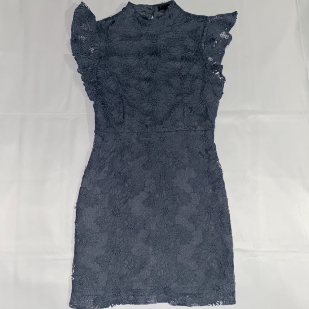 Aqua Short Sleeve Floral Lace Dress